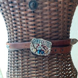 Vintage Justin Leather Belt Bluegrass Music Buckle